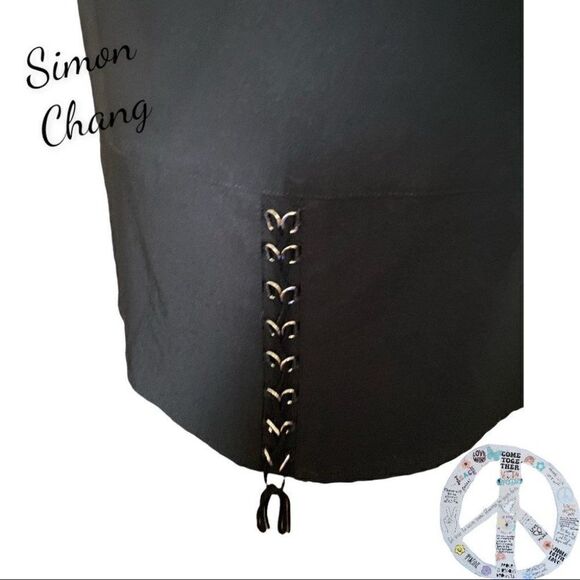 $10$ add on VINTAGE Simon Chang jeans. Black spandex with front chain tie panel. - Picture 4 of 9